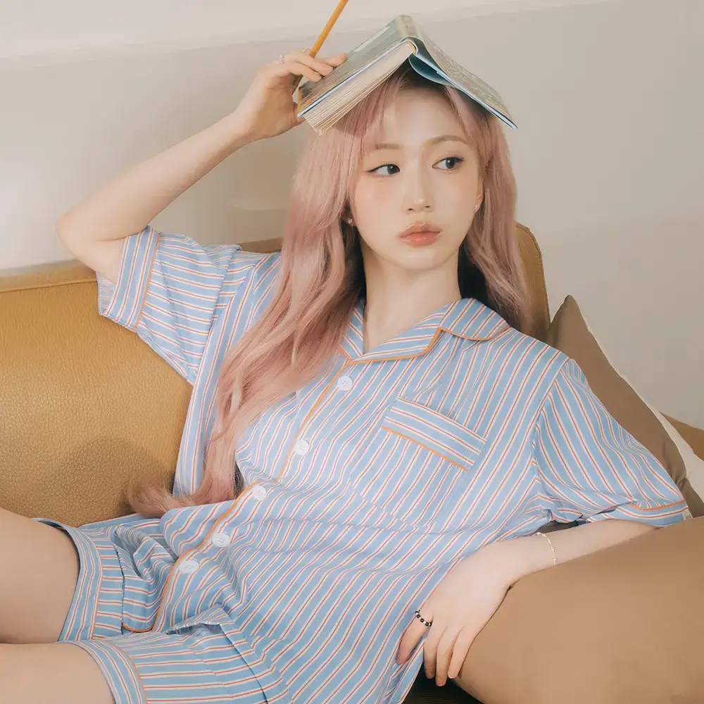 [해원 Pick] 도씨 실크핏 시에르 반팔 커플 잠옷 세트